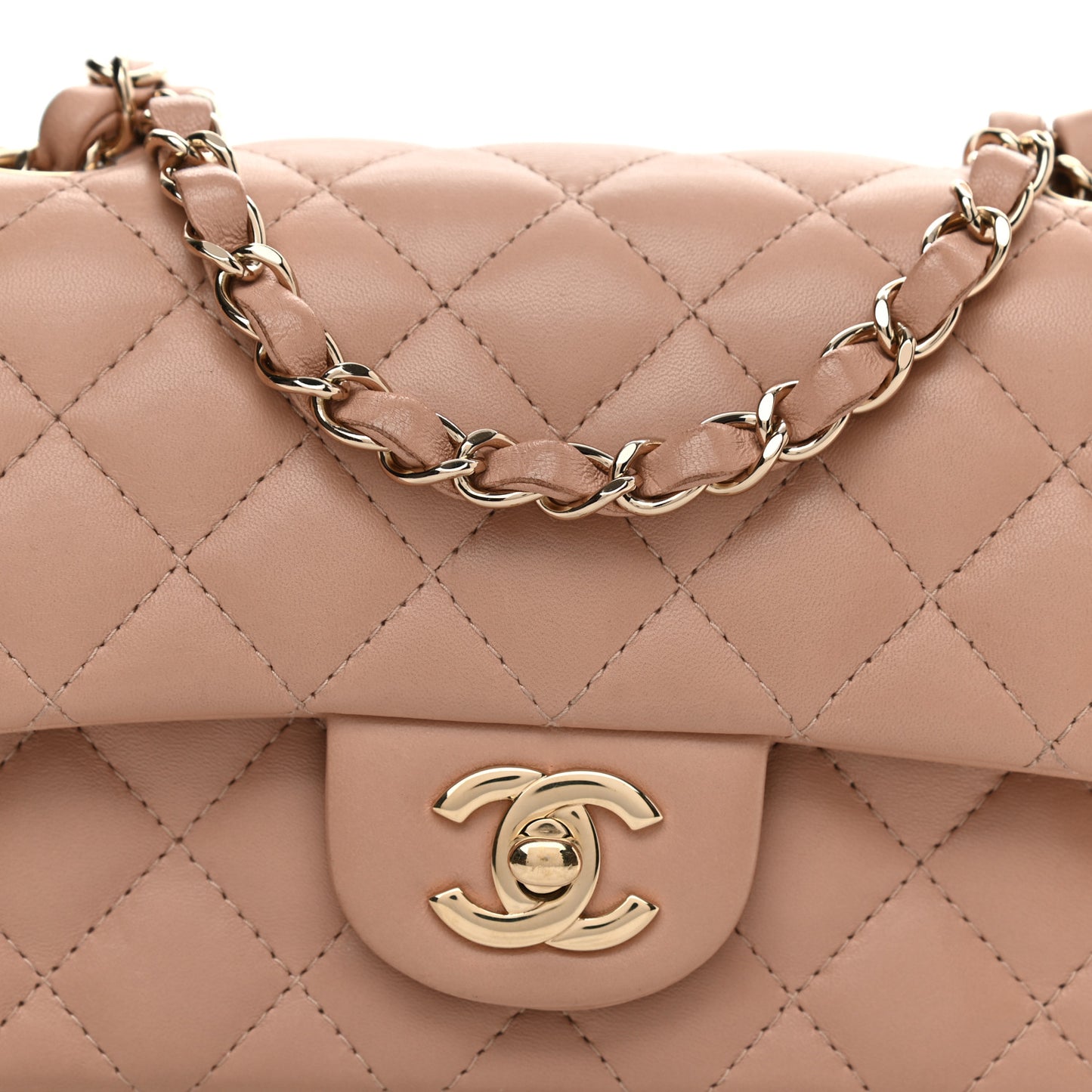 Lambskin Quilted Mini Rectangular Flap Beige