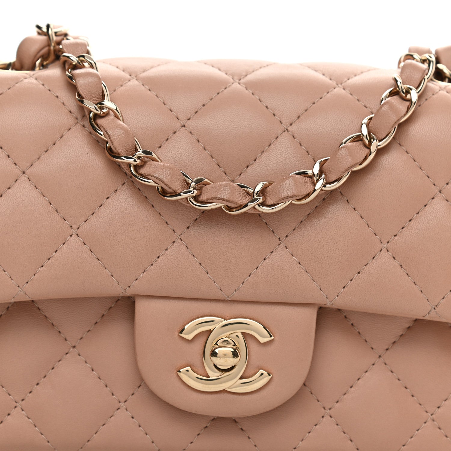 Chanel Lambskin Quilted Mini Rectangular Flap Beige 8 of 9