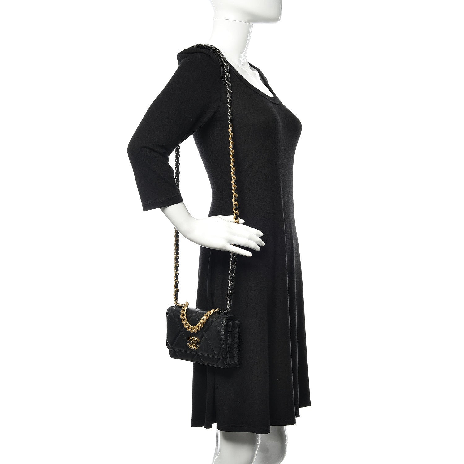 Chanel Goatskin Quilted 19 Wallet On Chain WOC Black 2 of 12