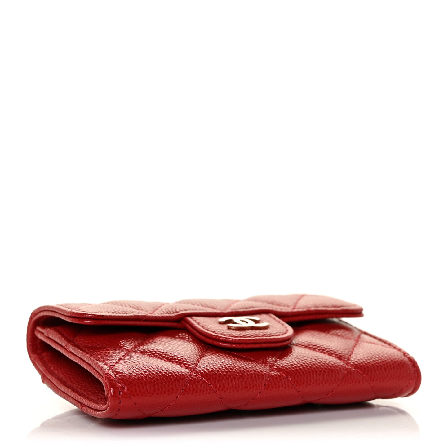 Caviar Quilted Flap Card Holder Wallet Red
