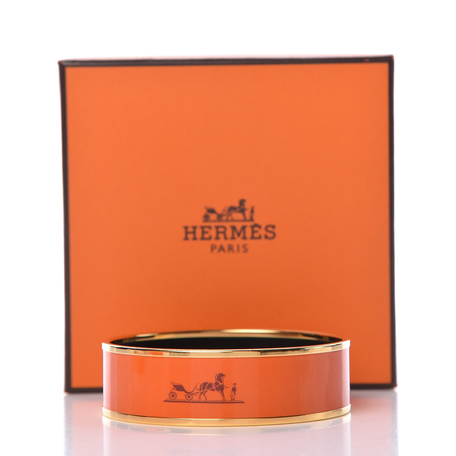Hermes Enamel Printed Wide Caleche Bracelet 62 Orange 6 of 6