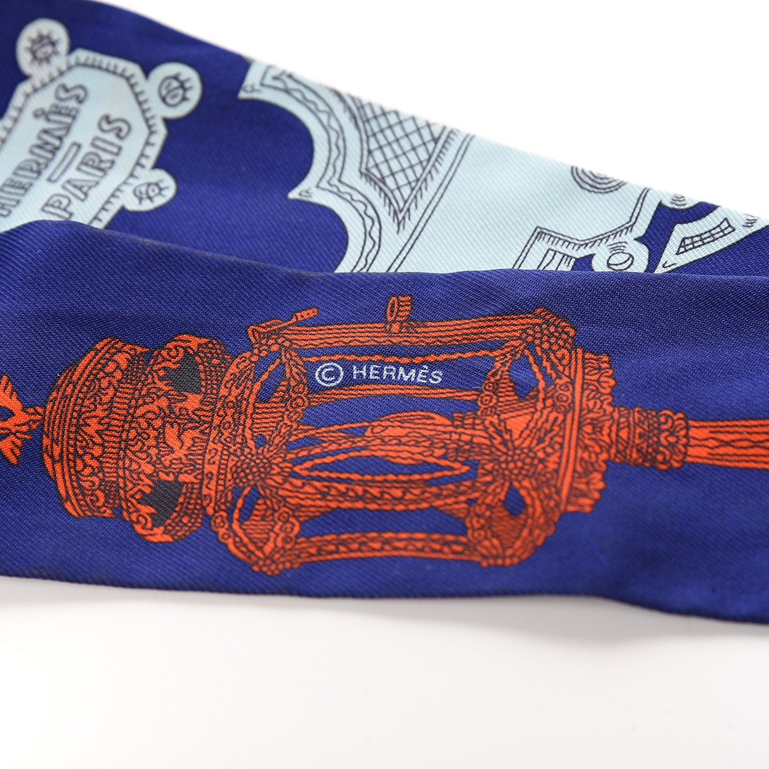 Hermes Silk Merveilleuses Lanternes Twilly Indigo Orange Bleu Glacier 3 of 4