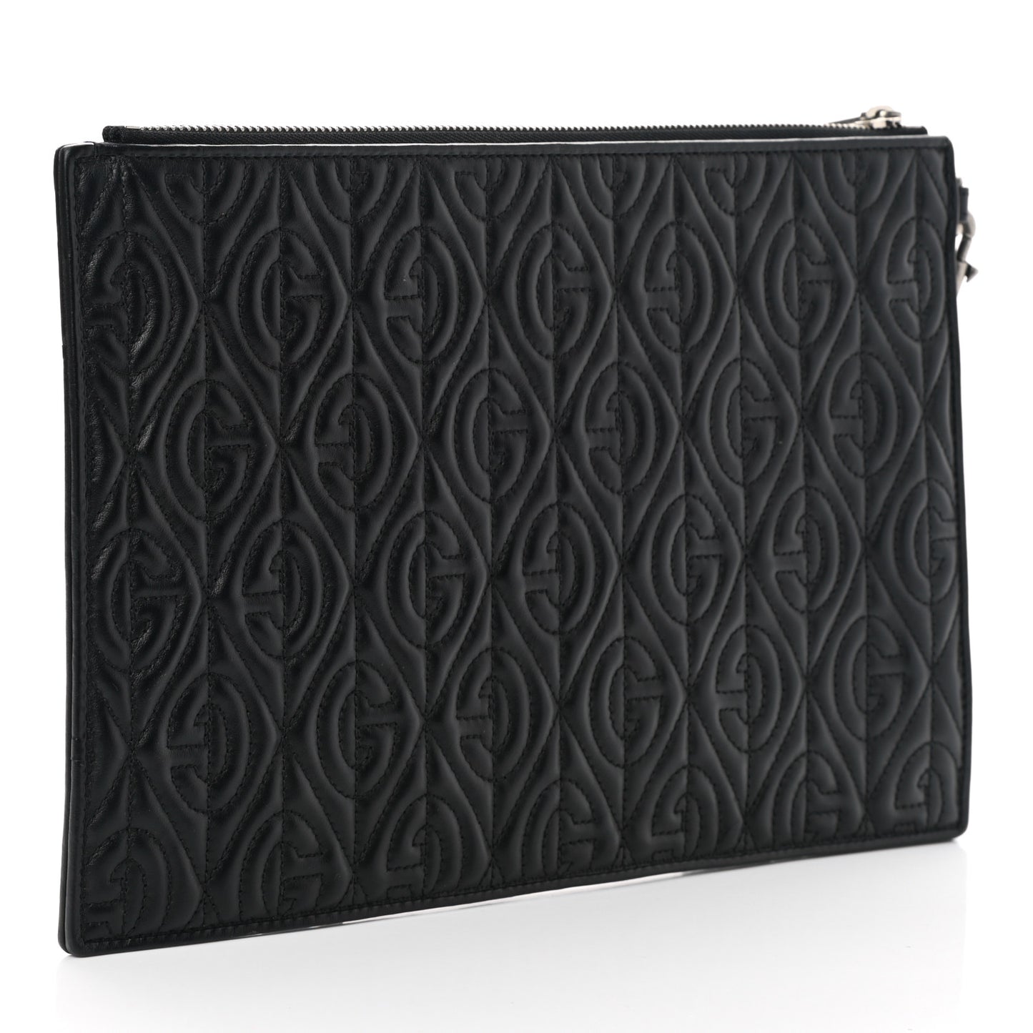 Calfskin G Rhombus Quilted Documents Holder Black
