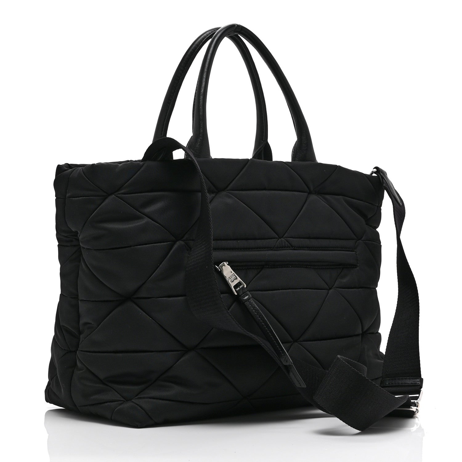 Prada Re-Nylon Nappa Triangle Quilted Padded Medium Double Handled Zip Tote Black 3 of 10