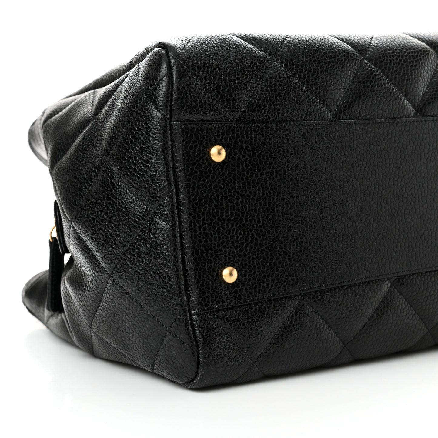Metallic Grained Calfskin Quilted Shopping Tote Black