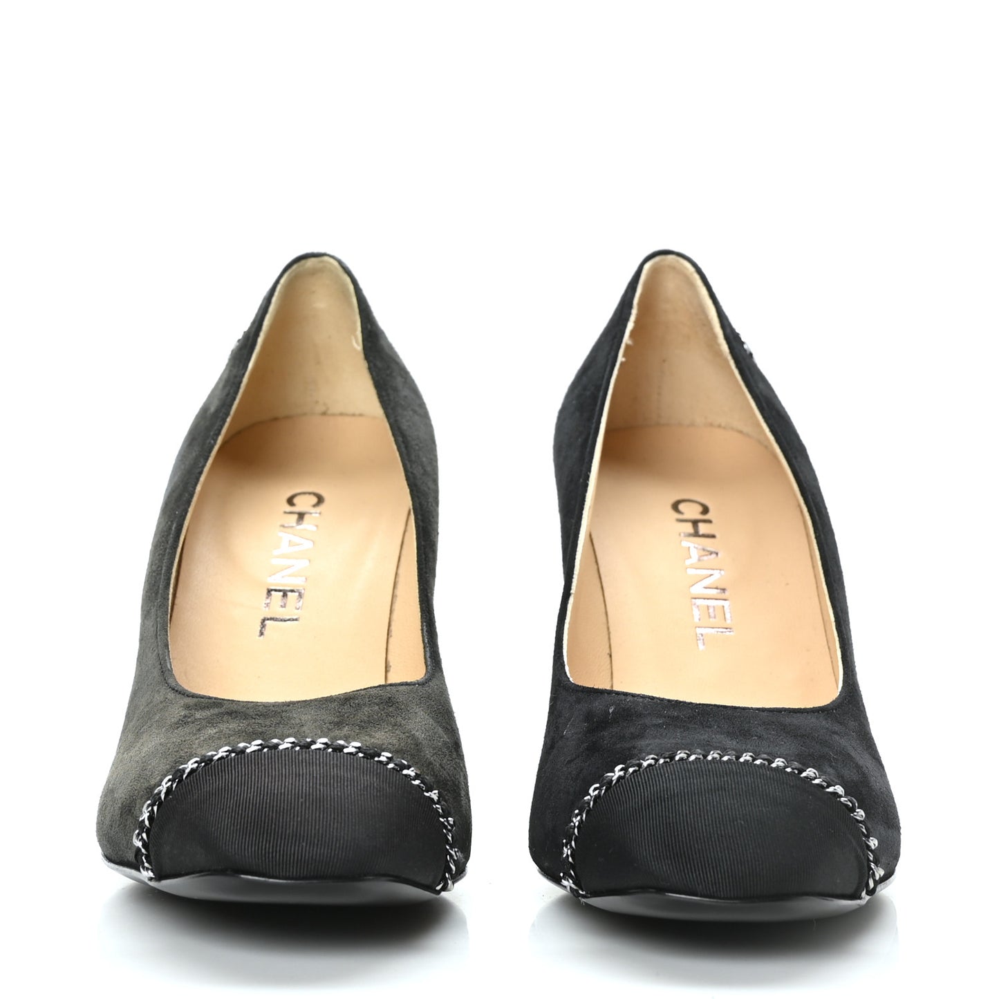 Suede Grosgrain Cap Toe Chain Pumps 38 Black