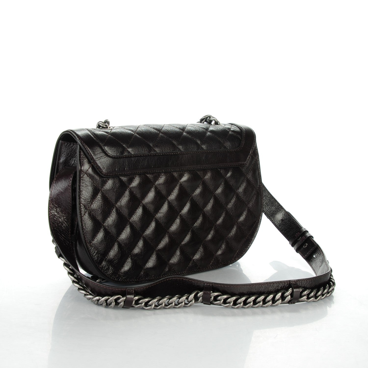 Chanel Shiny Goatskin Quilted Medium Double Chained Messenger Flap Dark Burgundy 3 of 7
