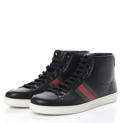 Gucci Calfskin Mens Web High Top Sneakers 12 Black 3 of 7