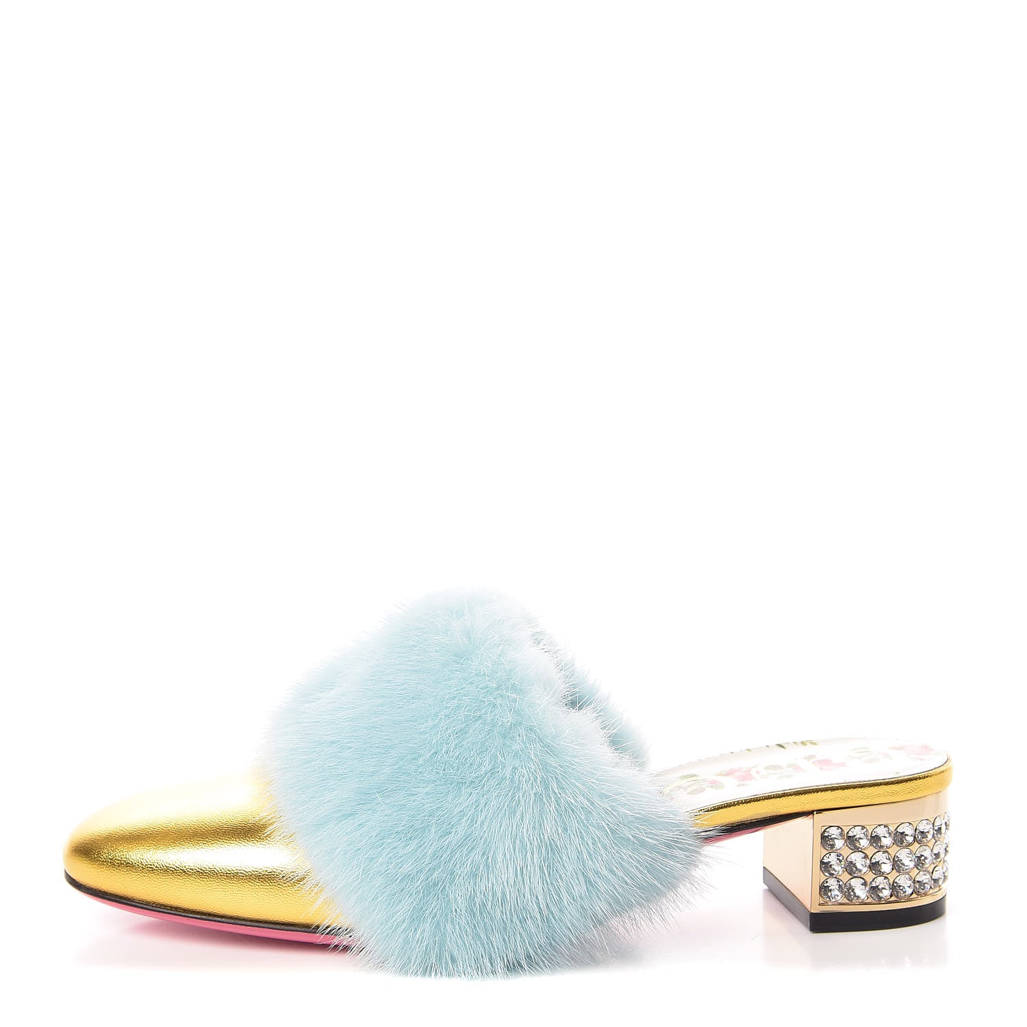 Gucci Mink Nappa Crystal Candy Mules 35.5 Vibrant Turquoise Gold 1 of 10