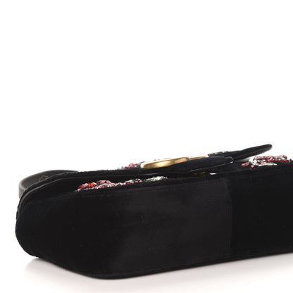 Gucci Velvet Matelasse Embroidered Mini GG Marmont Shoulder Bag Black 10 of 12