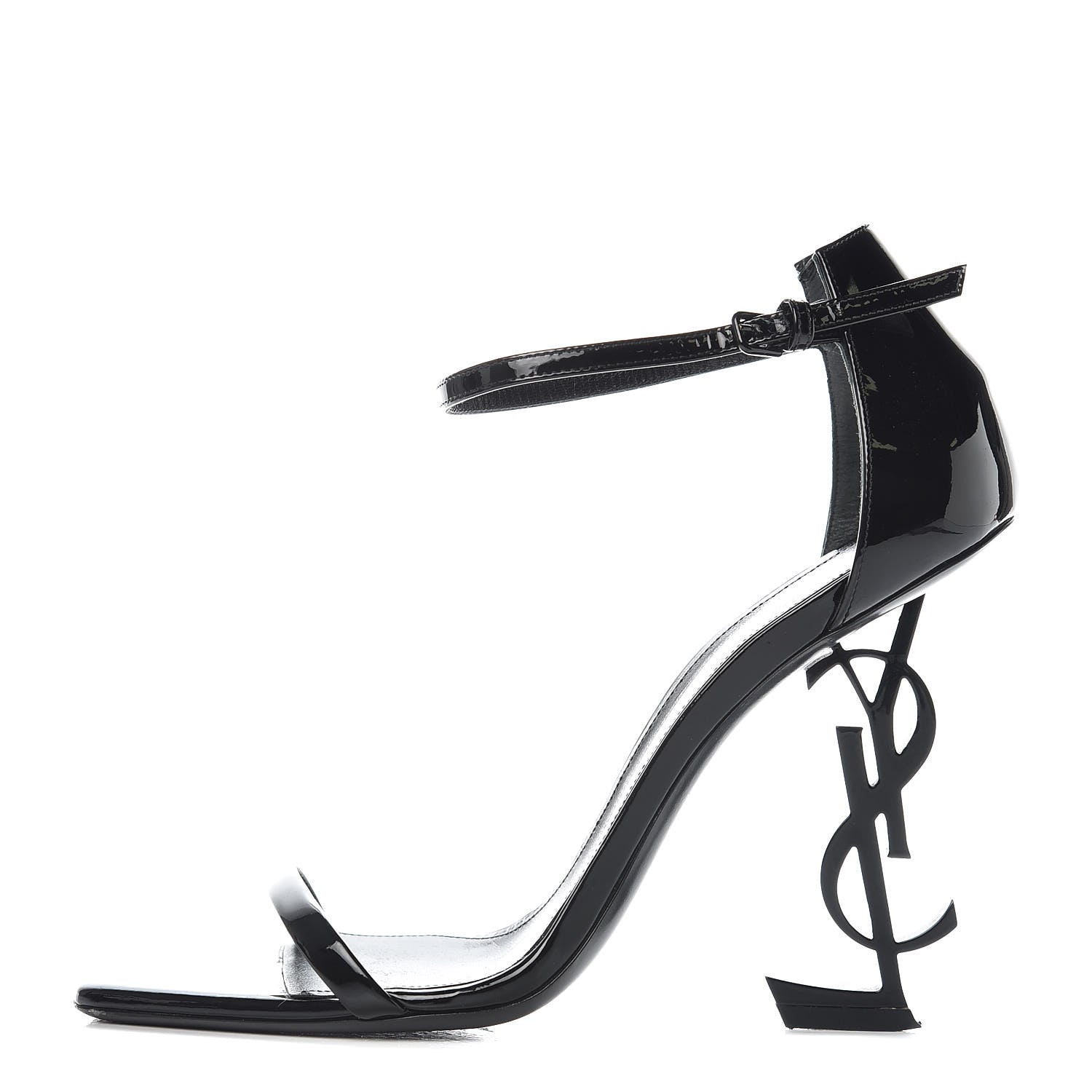 Saint Laurent Patent Calfskin Opyum Sandals 38 Black 1 of 9