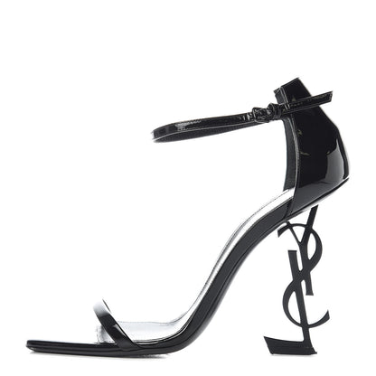 Saint Laurent Patent Calfskin Opyum Sandals 38 Black 1 of 9