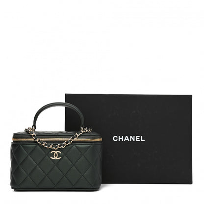 Chanel Iridescent Lambskin Quilted Small Top Handle Vanity Case With Chain Dark Green 12 of 12