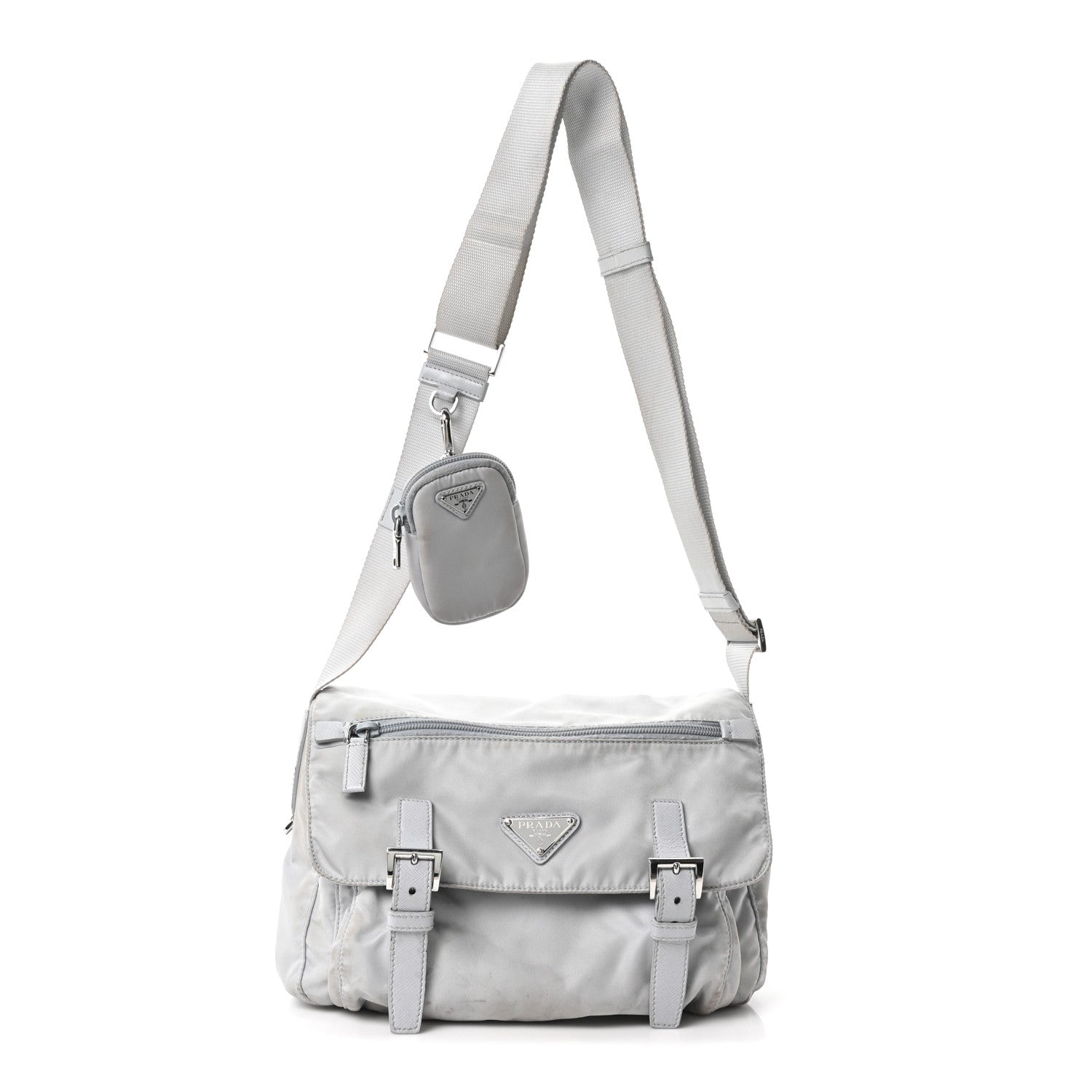 Prada Re-Nylon Vela Saffiano Pocket Double Buckle Messenger Shoulder Bag Fiordaliso 1 of 10