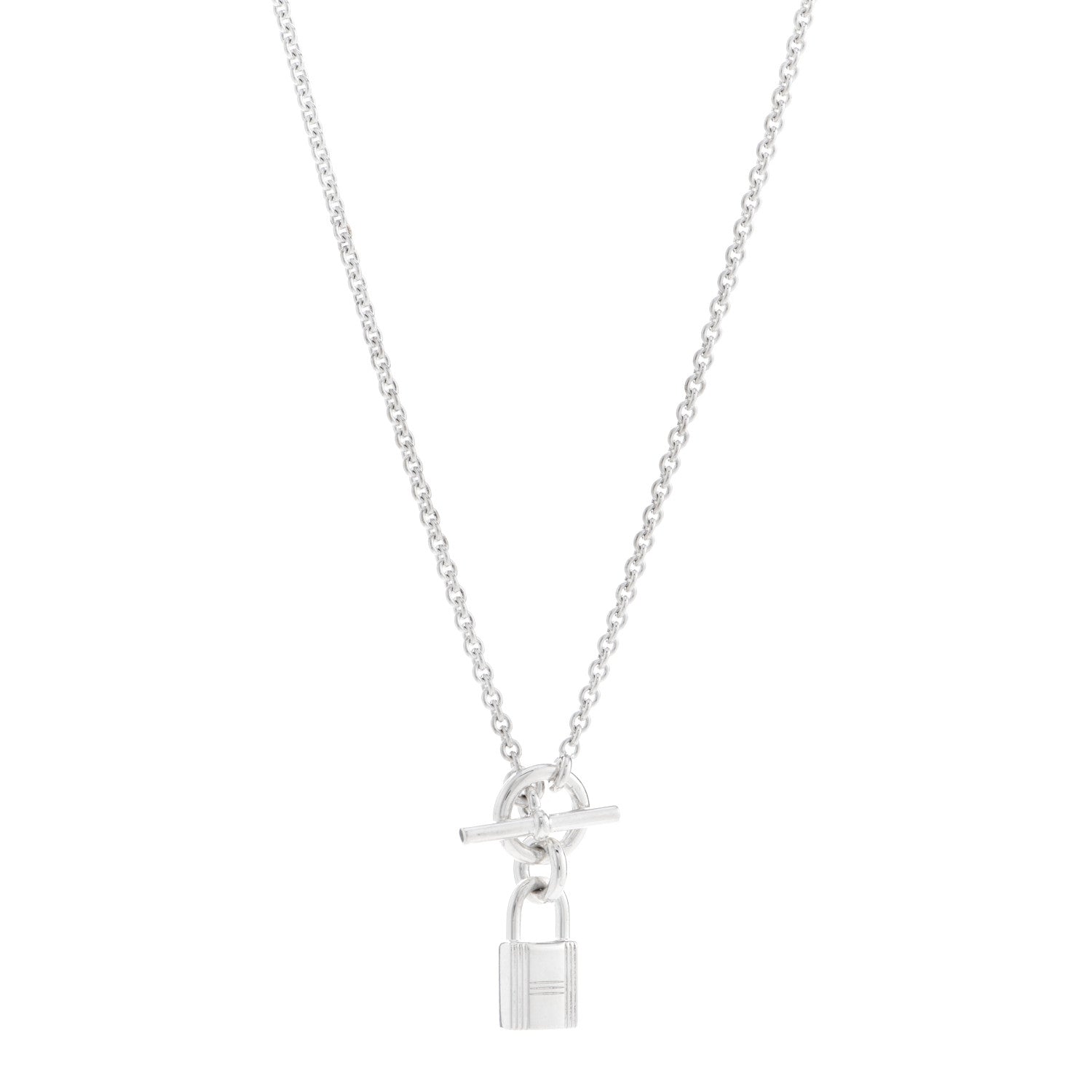 Hermes Sterling Silver Cadenas Kelly Lock Pendant Necklace 1 of 5