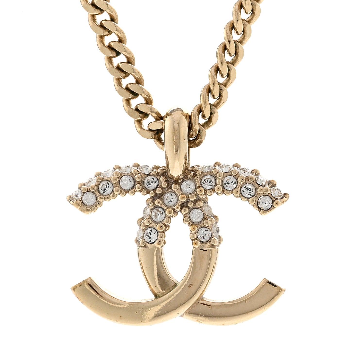 Crystal Logo CC Chain Necklace Light Gold