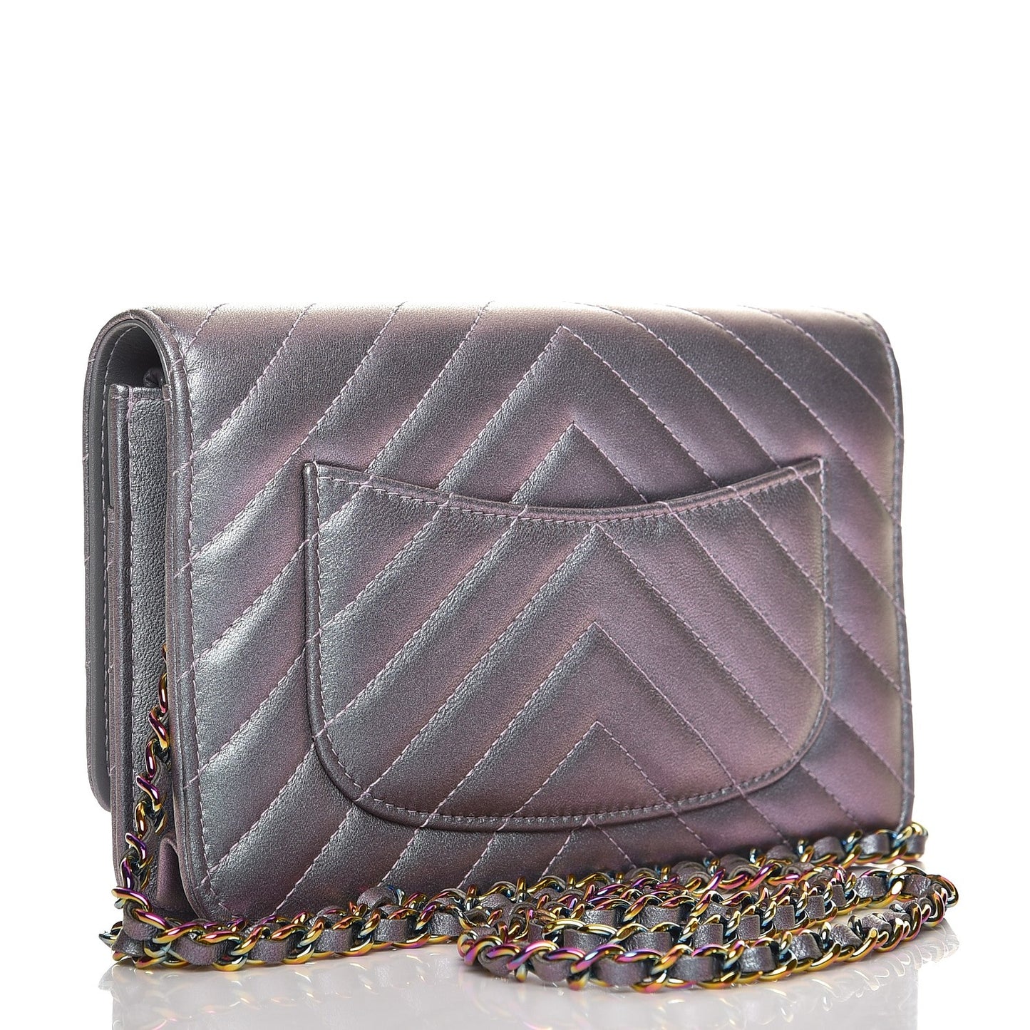 Iridescent Lambskin Chevron Quilted Reissue Wallet On Chain WOC Light Purple
