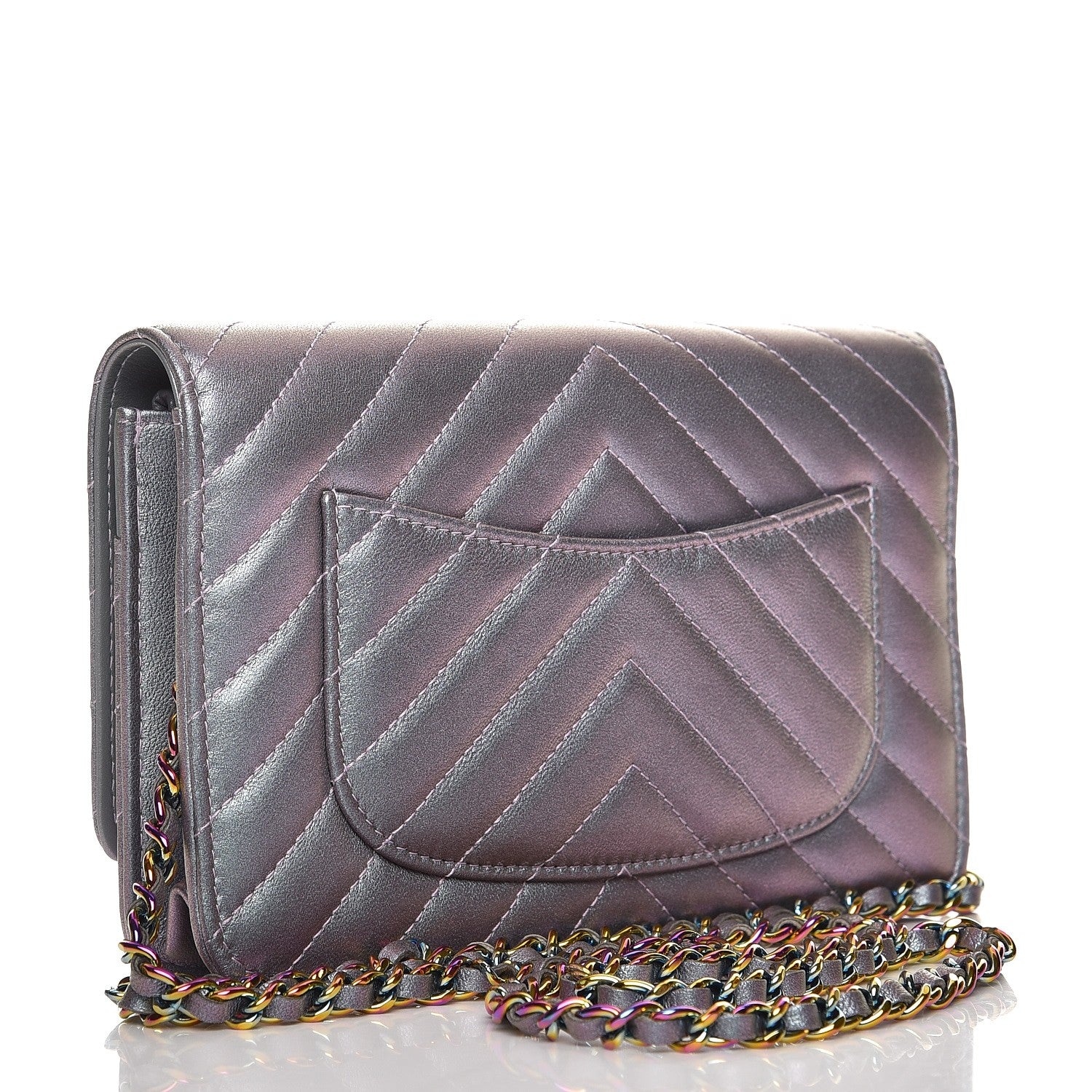 Chanel Iridescent Lambskin Chevron Quilted Reissue Wallet On Chain WOC Light Purple 3 of 9
