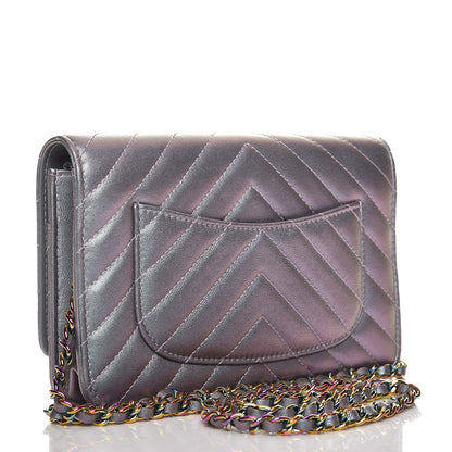 Chanel Iridescent Lambskin Chevron Quilted Reissue Wallet On Chain WOC Light Purple 3 of 9
