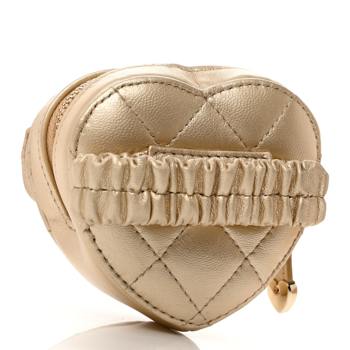 Metallic Lambskin Quilted CC In Love Heart Zipped Arm Coin Purse Gold