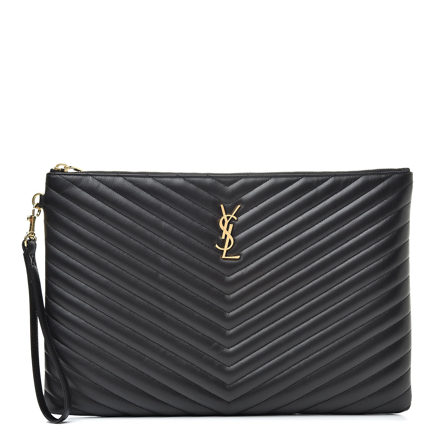 Saint Laurent Calfskin Matelasse Chevron Monogram Document Holder Black 1 of 8