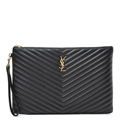 Saint Laurent Calfskin Matelasse Chevron Monogram Document Holder Black 1 of 8