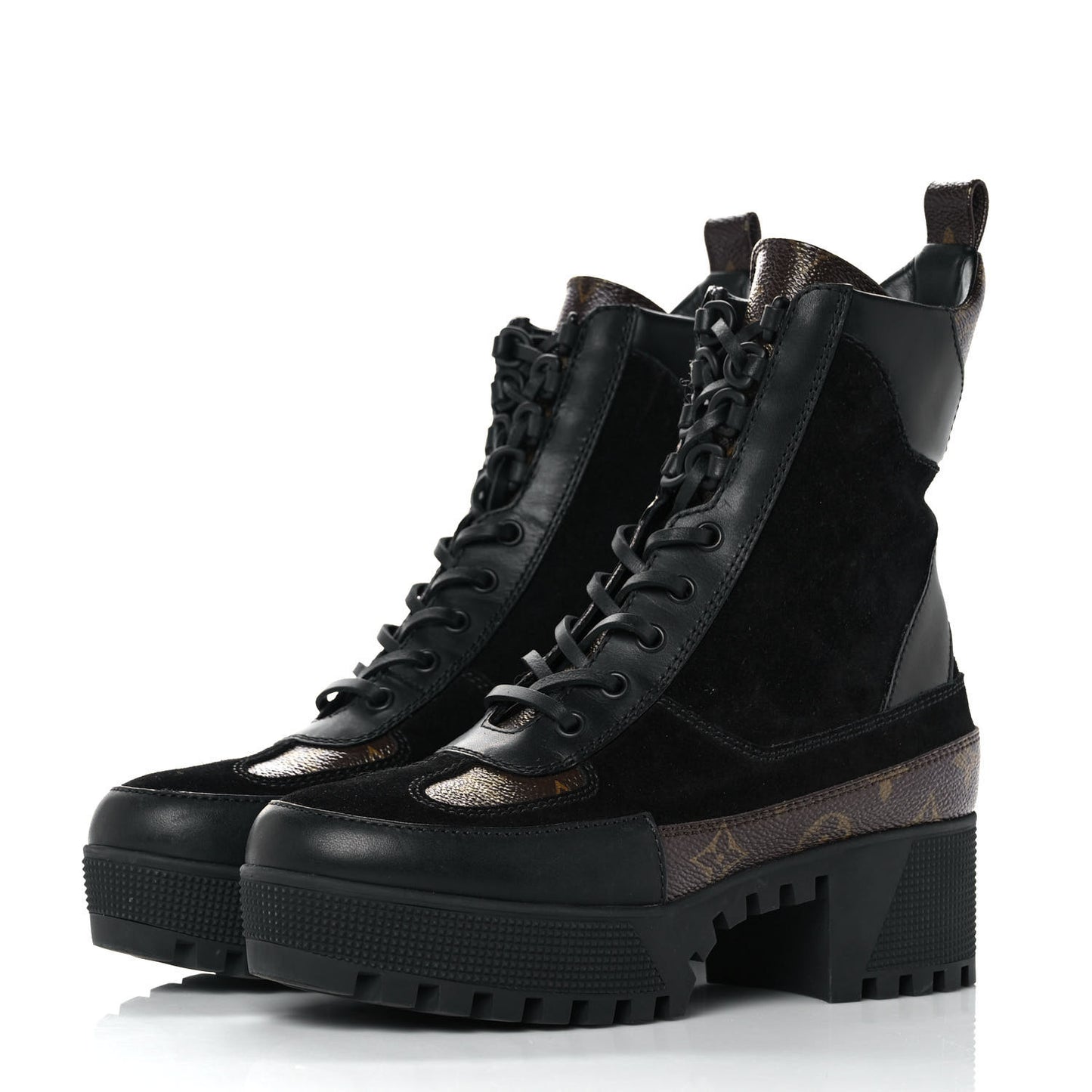 Suede Calfskin Monogram Laureate Platform Desert Boots 38 Black