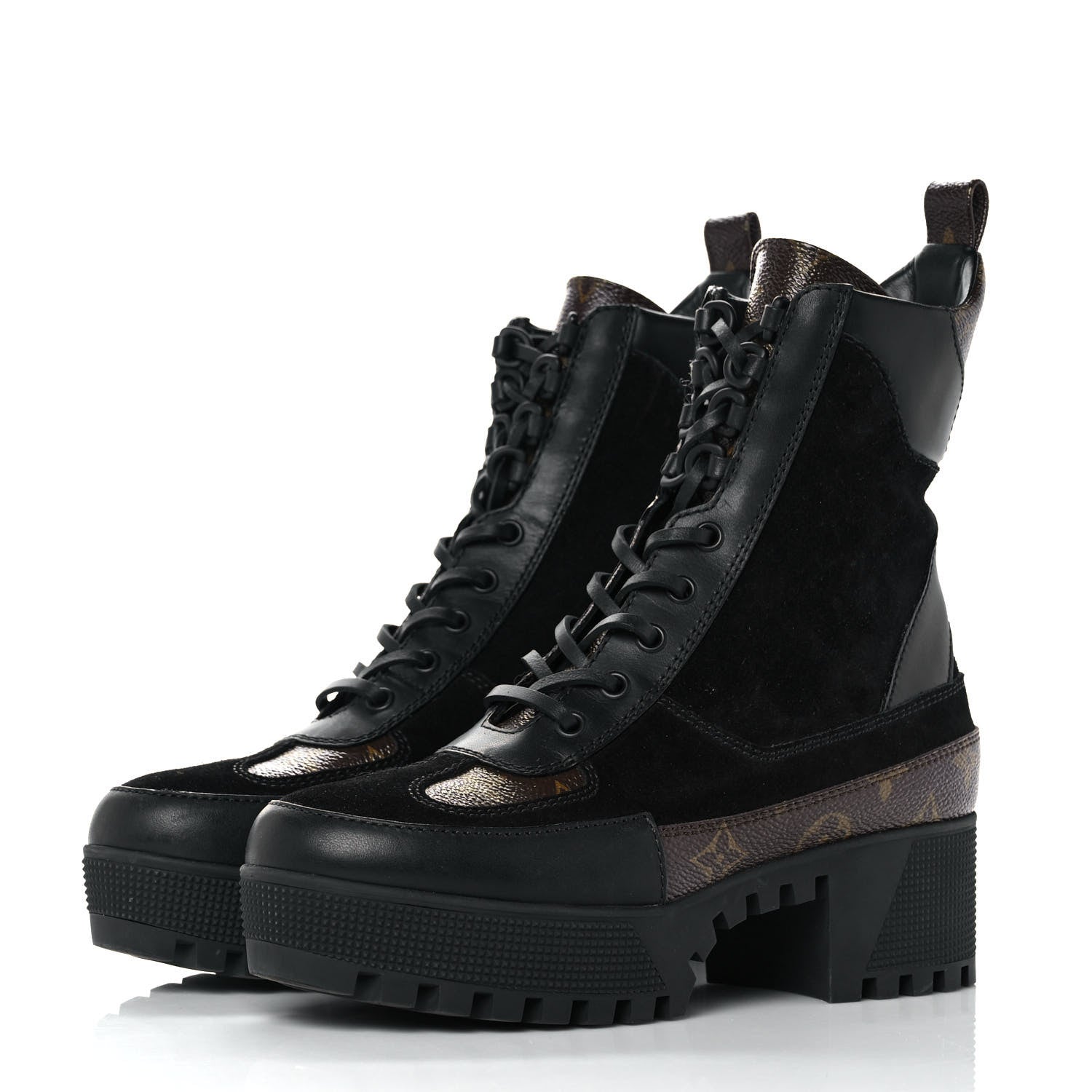 Louis Vuitton Suede Calfskin Monogram Laureate Platform Desert Boots 38 Black 3 of 7