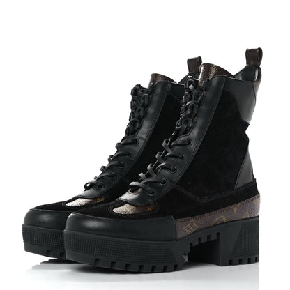 Louis Vuitton Suede Calfskin Monogram Laureate Platform Desert Boots 38 Black 3 of 7