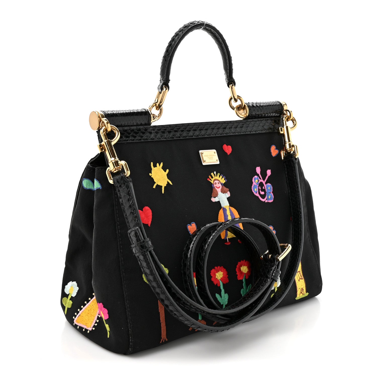 Dolce & Gabbana Neoprene Watersnake Embellished Medium Miss Sicily Satchel Black Multicolor 3 of 13