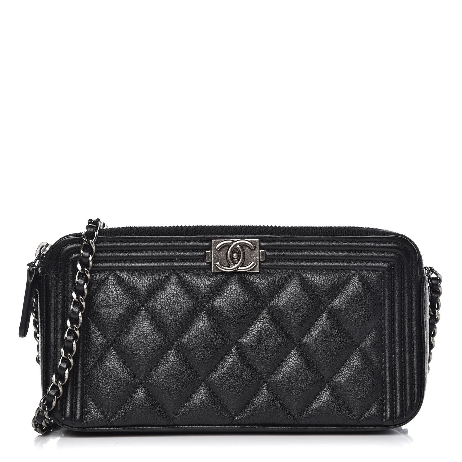 Chanel Calfskin Quilted Small Boy Clutch With Chain Black 1 of 11