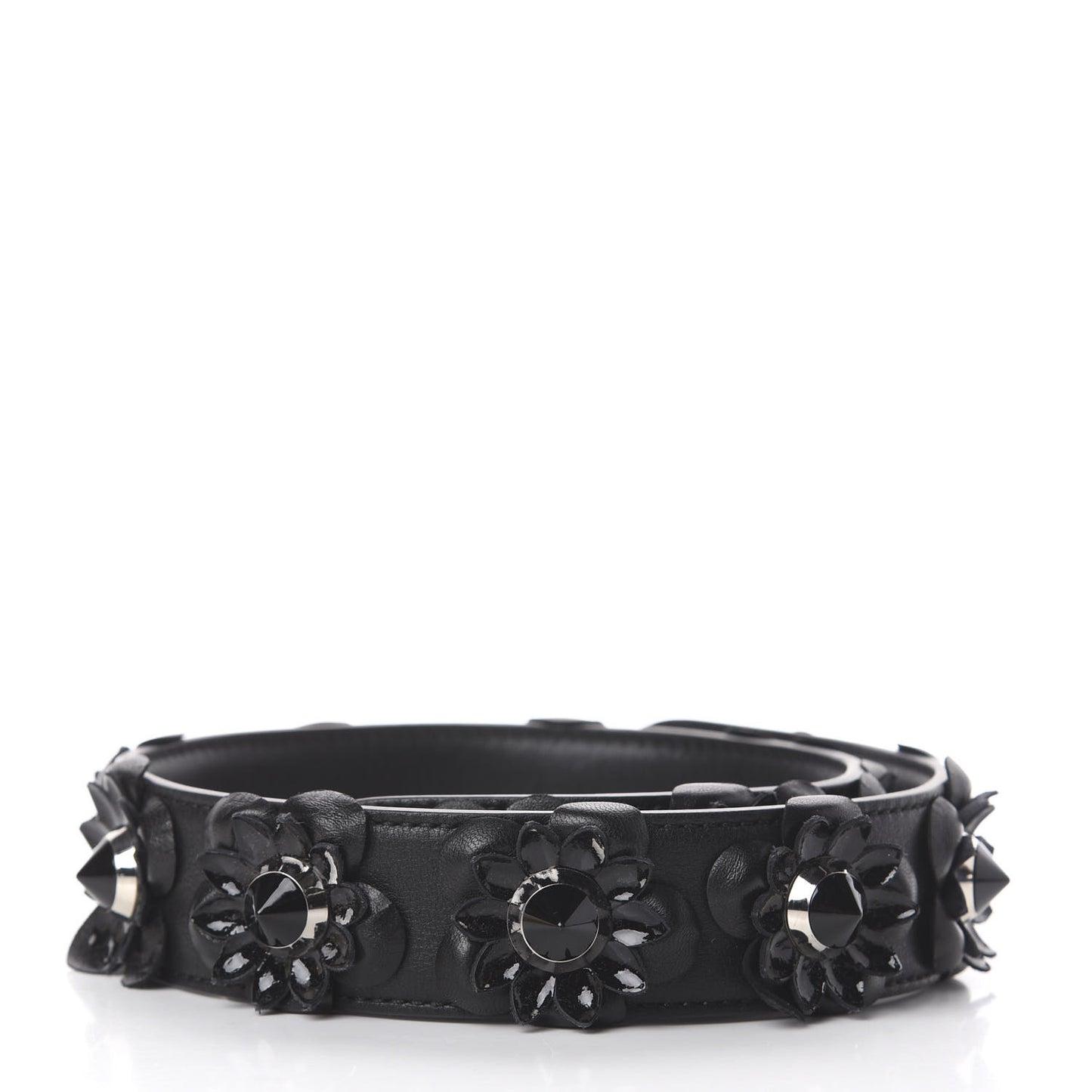 Vitello Dolce Nappa Patent Flowerland Studded Strap You Black
