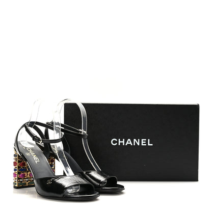 Chanel Shiny Calfskin Metal CC Chain Sandals 39.5 Black Multicolor 8 of 8
