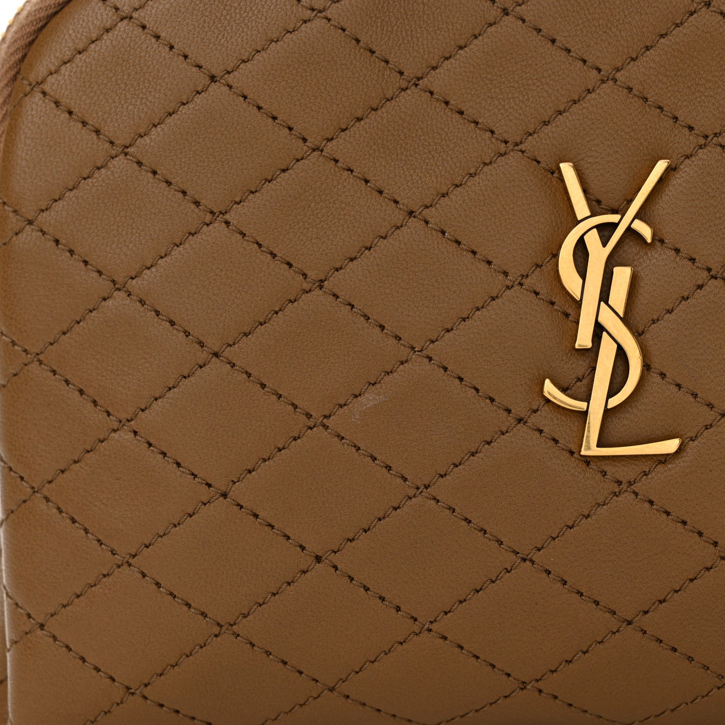 Lambskin Quilted Gaby Zipped Pouch Dark Cork