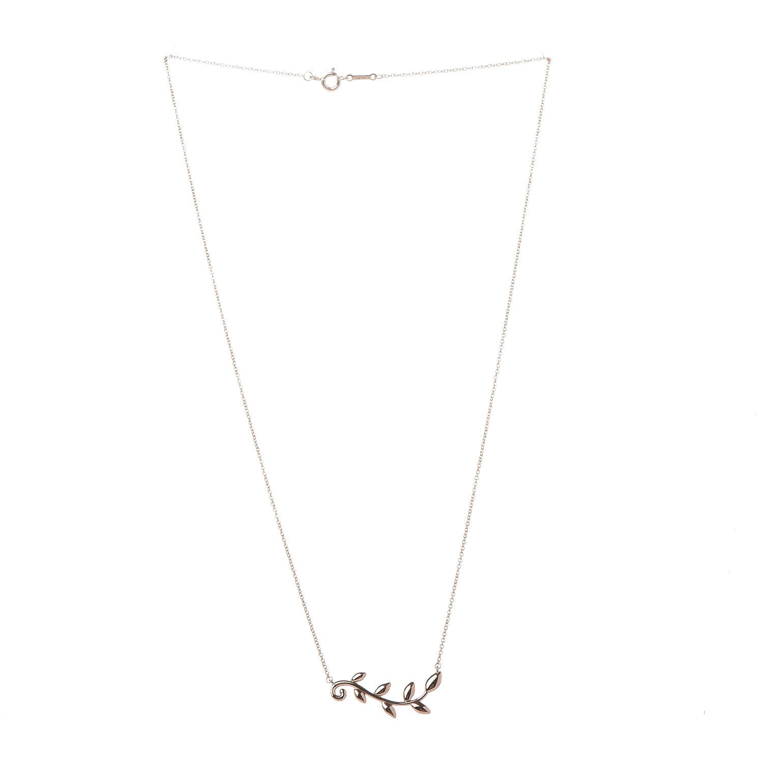 Tiffany 18K Rose Gold Olive Leaf Vine Pendant Necklace 3 of 6