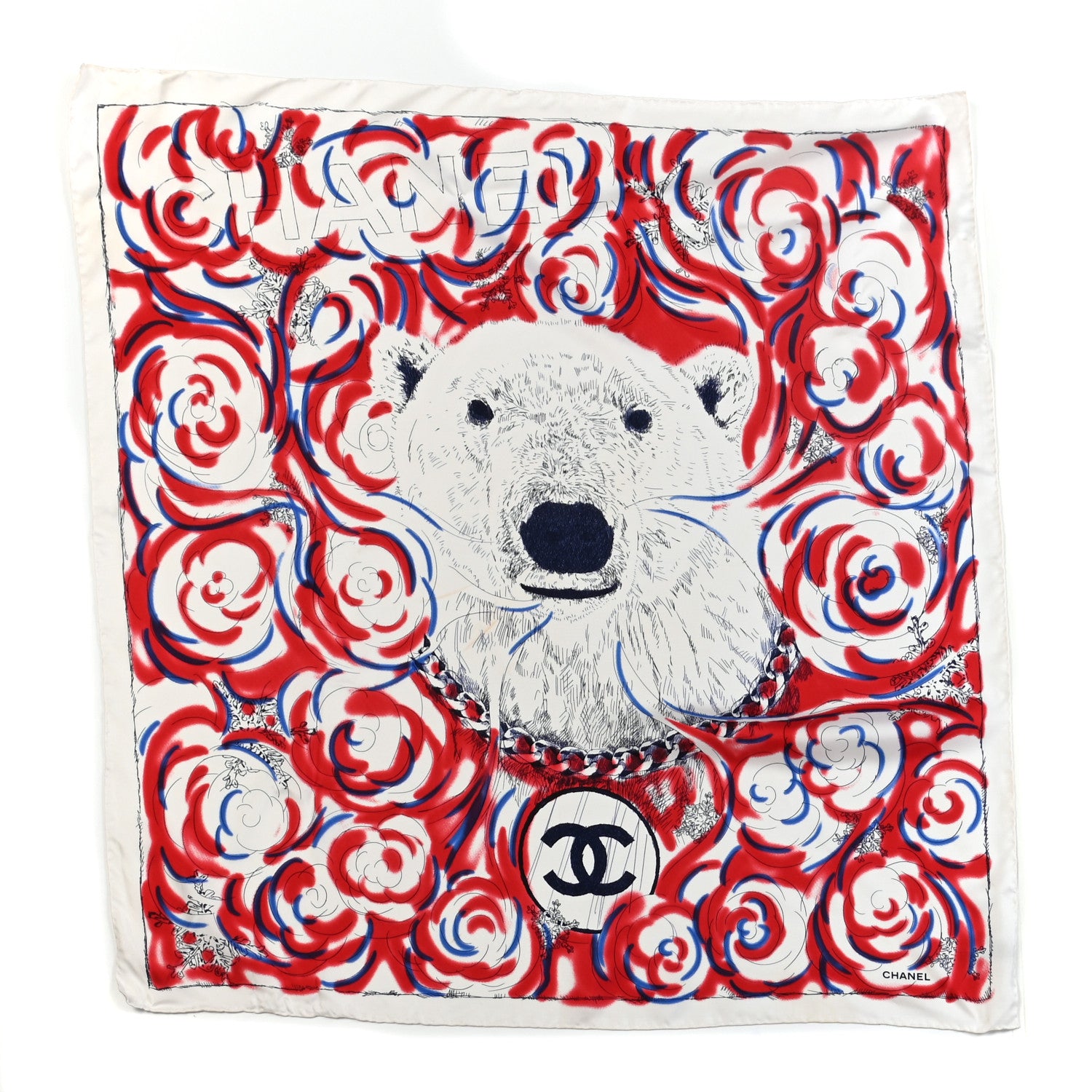 Chanel Silk Polar Bear Scarf Red 1 of 3