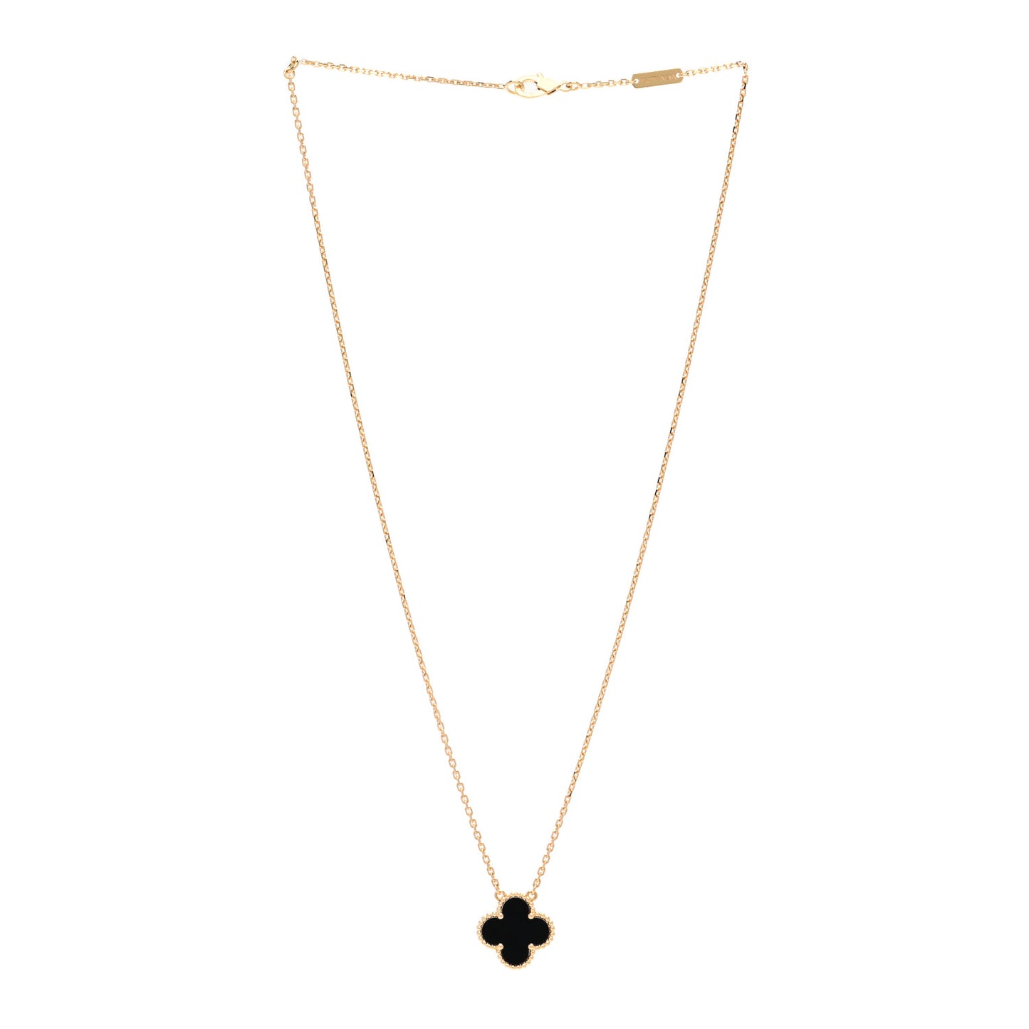 18K Yellow Gold Black Onyx Vintage Alhambra Pendant Necklace