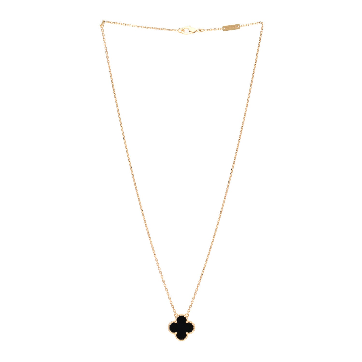 Van Cleef & Arpels 18K Yellow Gold Black Onyx Vintage Alhambra Pendant Necklace 3 of 5