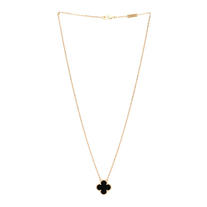 Van Cleef & Arpels 18K Yellow Gold Black Onyx Vintage Alhambra Pendant Necklace 3 of 5