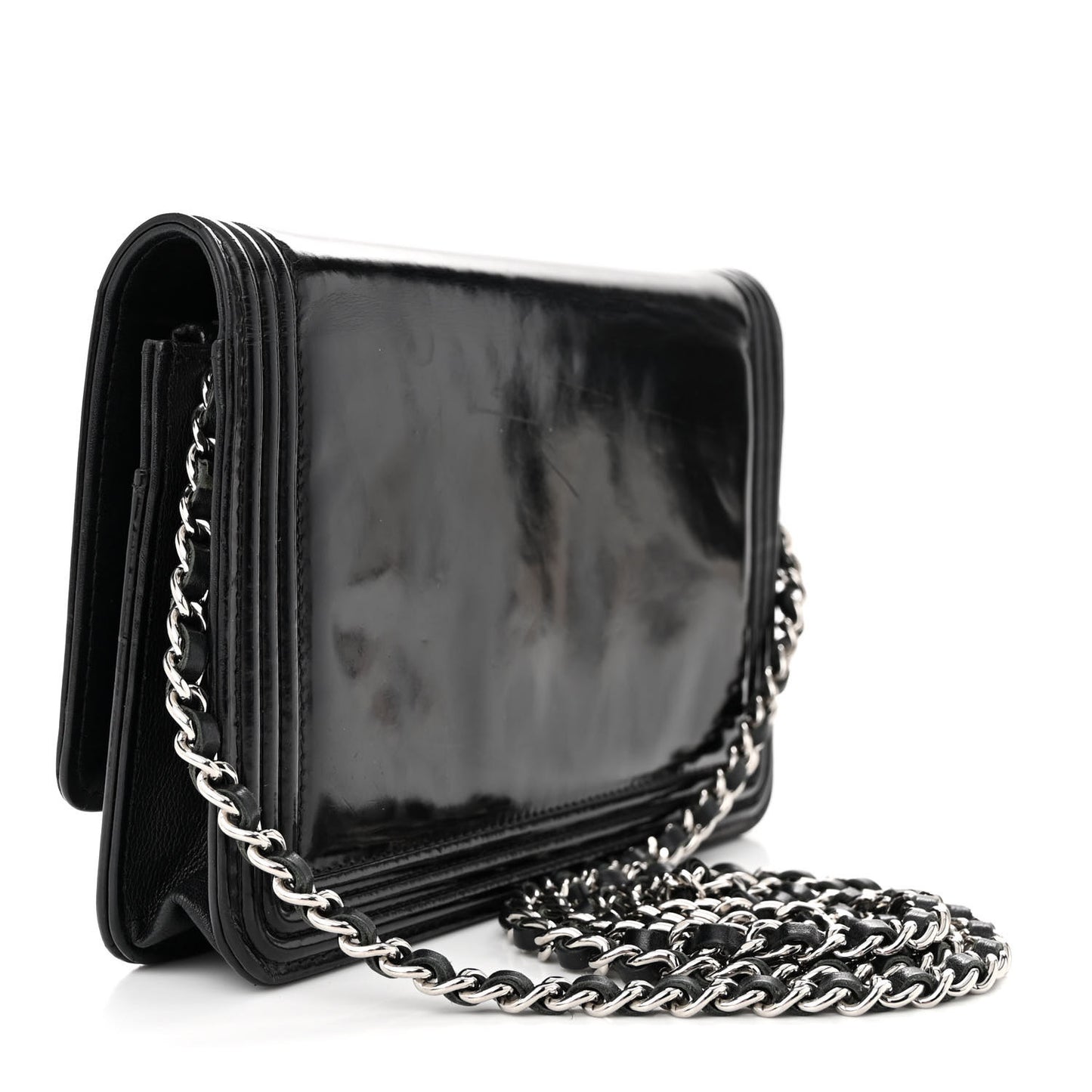 Glazed Calfskin Boy Wallet On Chain WOC Black