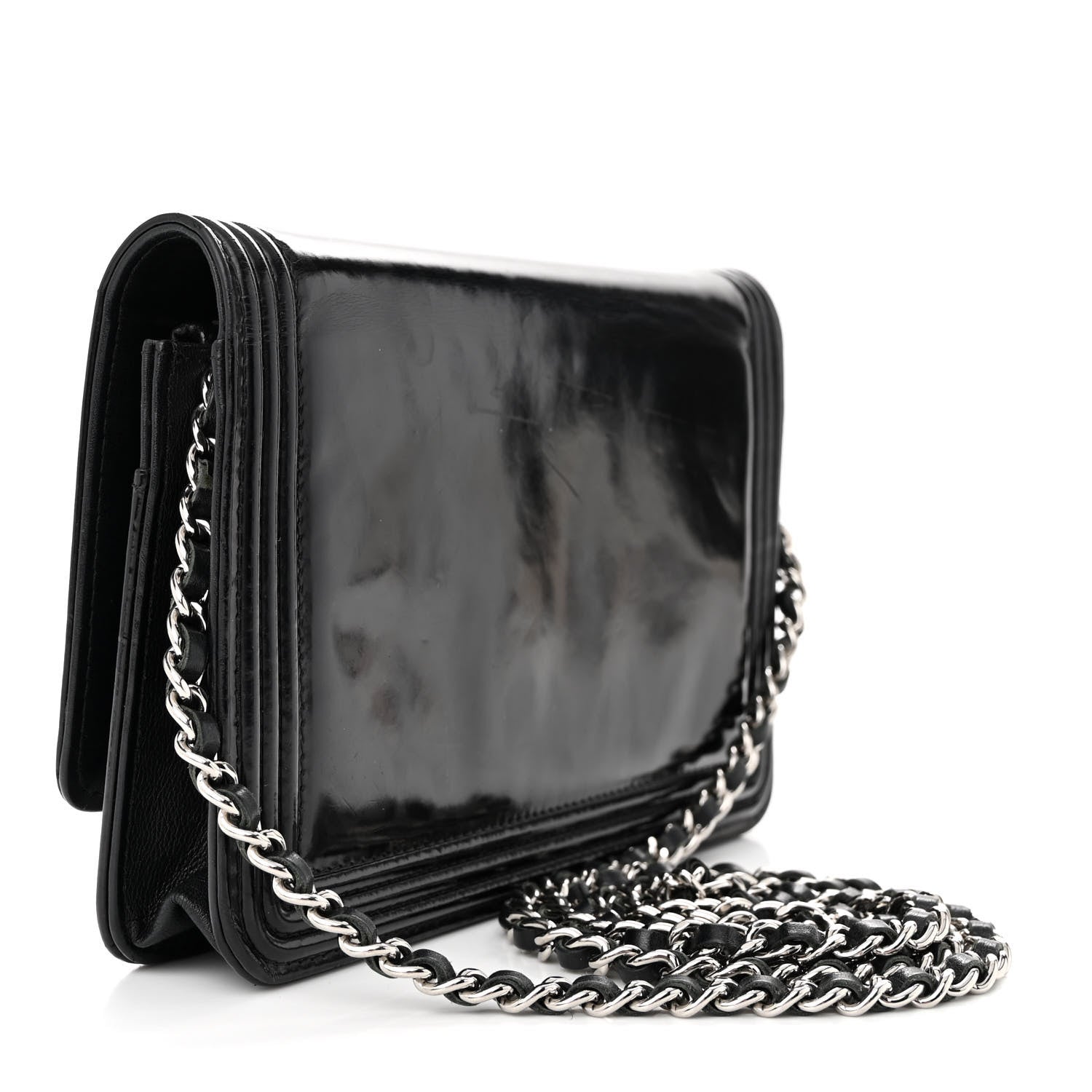 Chanel Glazed Calfskin Boy Wallet On Chain WOC Black 3 of 16