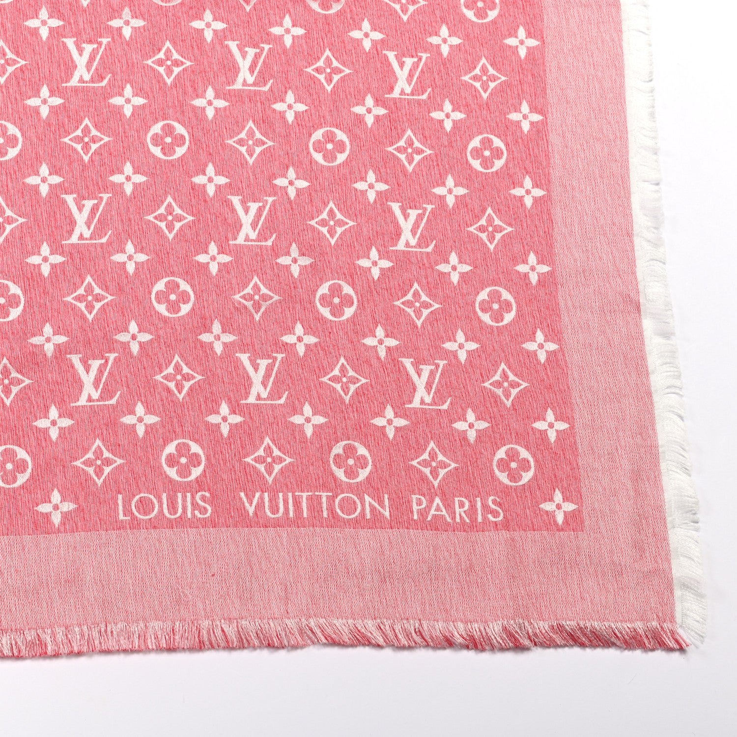 Louis Vuitton Wool Silk Monogram Denim Shawl Rouge 6 of 7