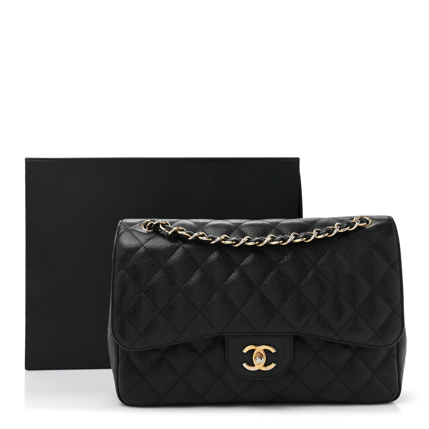 Caviar Quilted Jumbo Double Flap Black