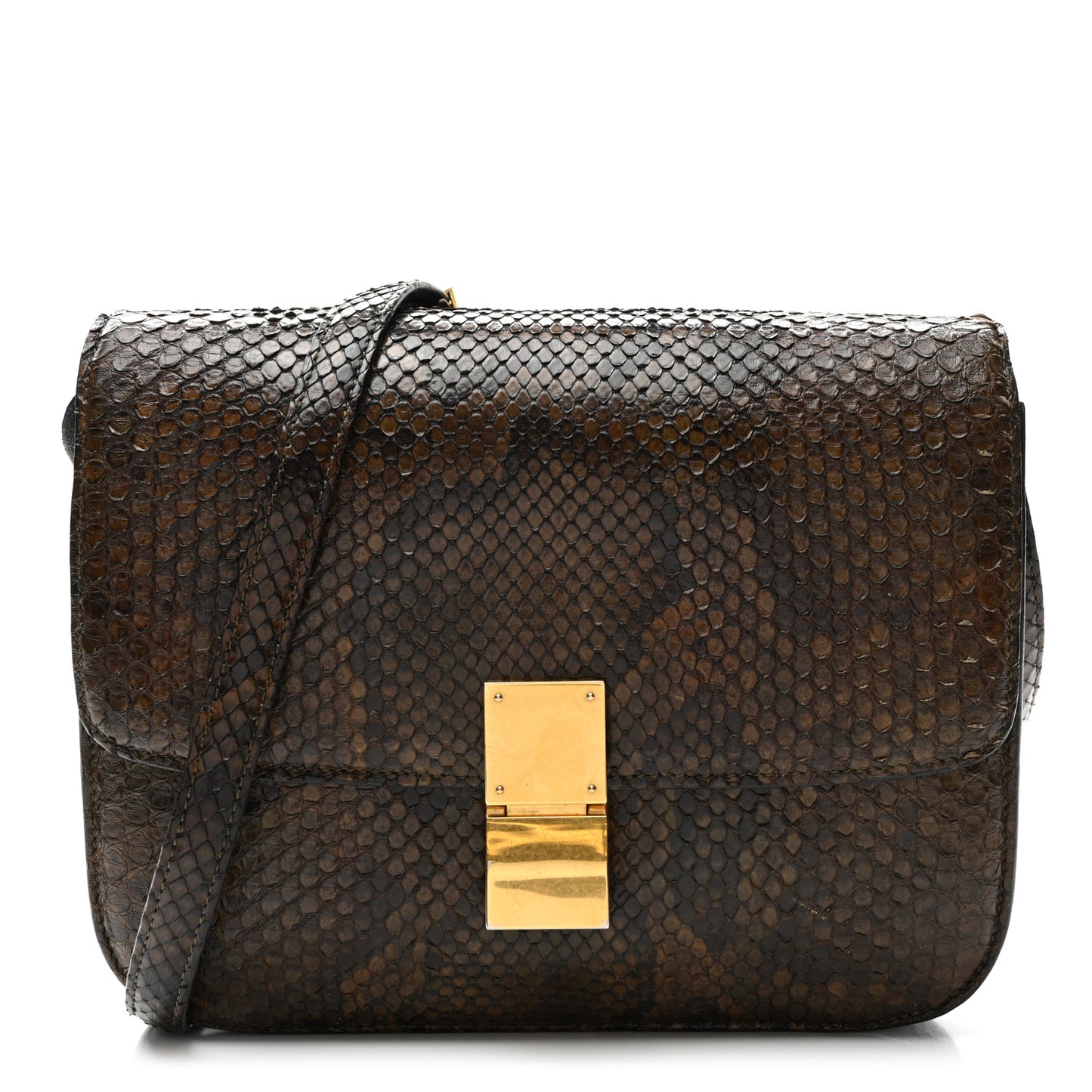 Snakeskin Medium Classic Box Flap Bag Brown