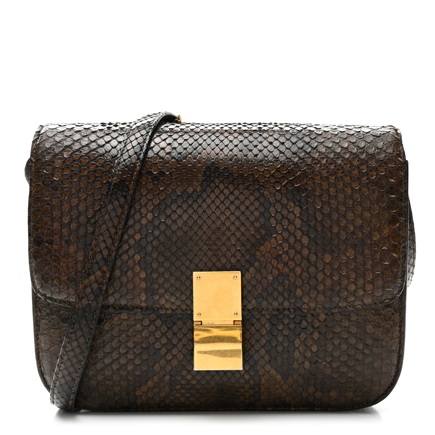 Celine Snakeskin Medium Classic Box Flap Bag Brown 1 of 11
