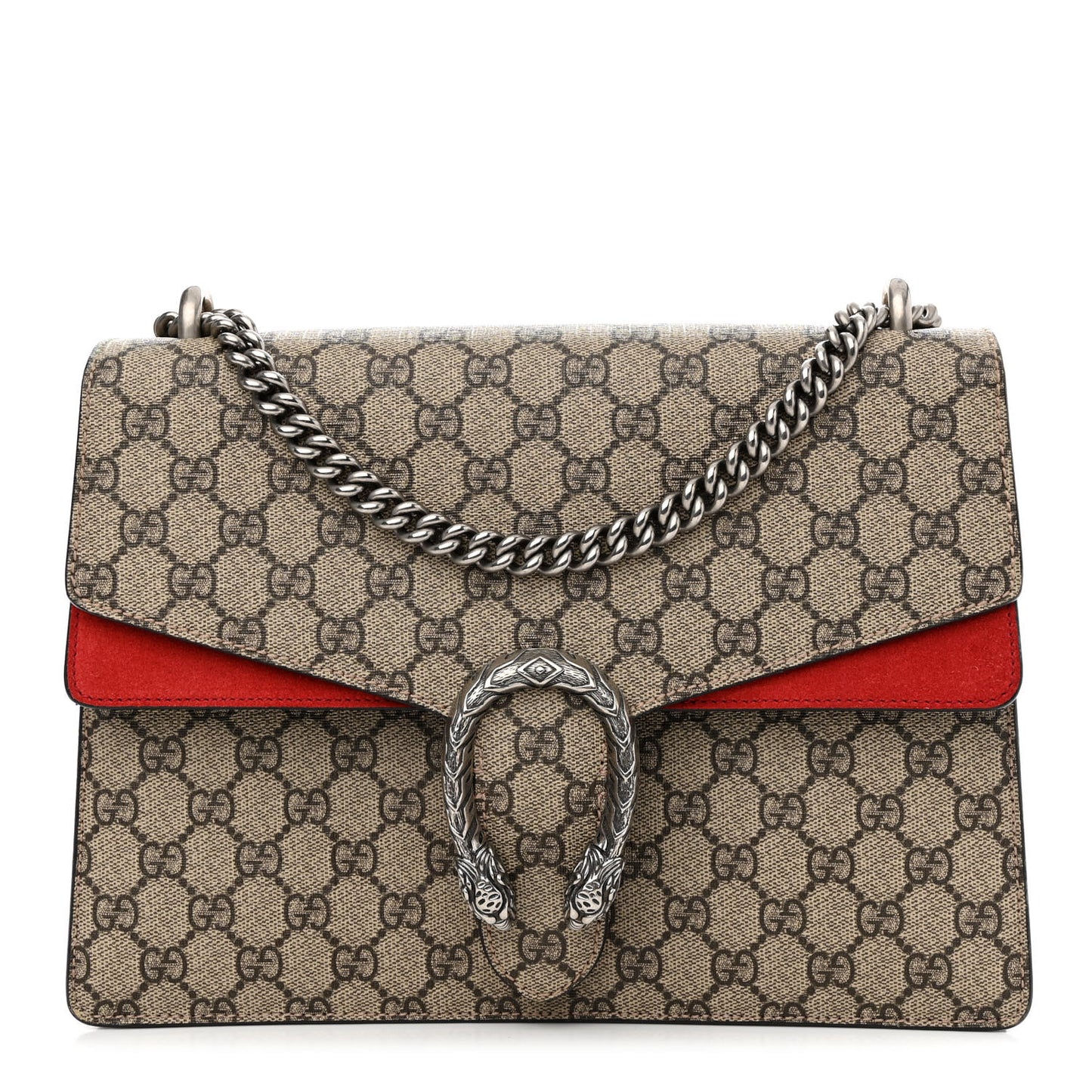 GG Supreme Monogram Suede Cudu Medium Dionysus Shoulder Bag Beige Ebony Vulcanic Red