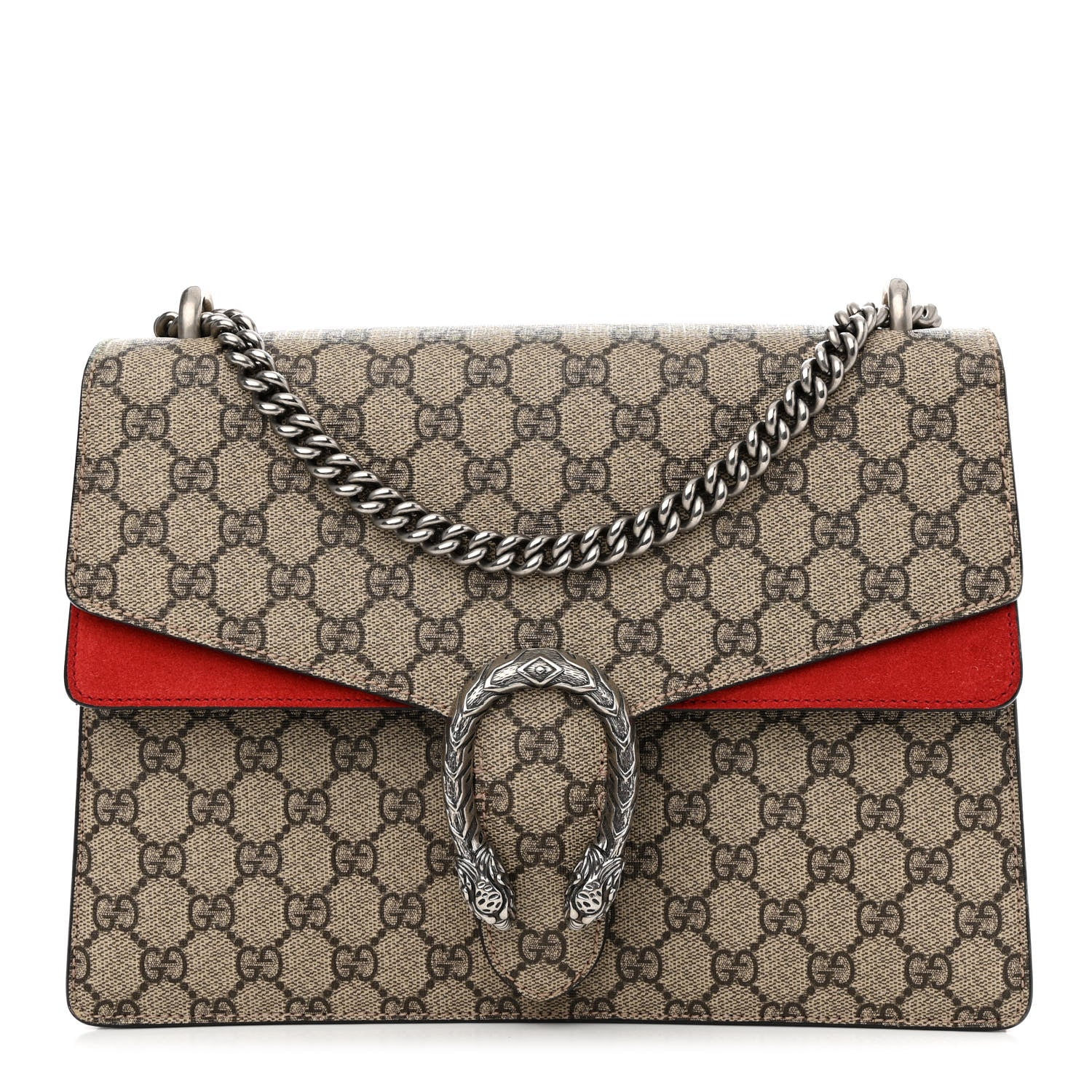 Gucci GG Supreme Monogram Suede Cudu Medium Dionysus Shoulder Bag Beige Ebony Vulcanic Red 1 of 13