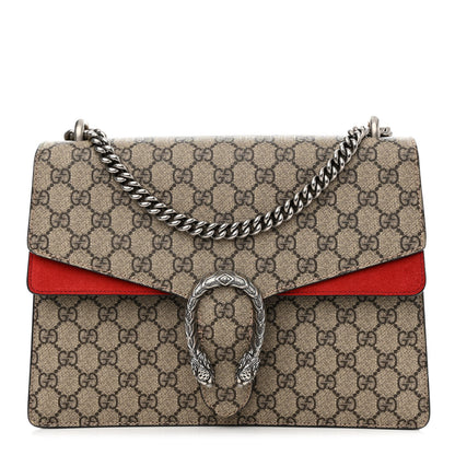Gucci GG Supreme Monogram Suede Cudu Medium Dionysus Shoulder Bag Beige Ebony Vulcanic Red 1 of 13