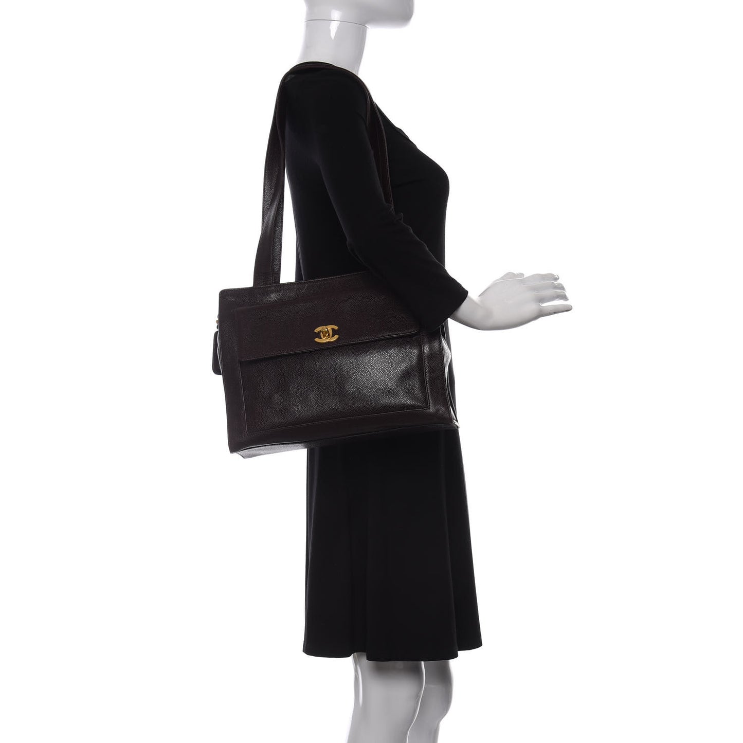 Caviar Flap Shoulder Bag Brown