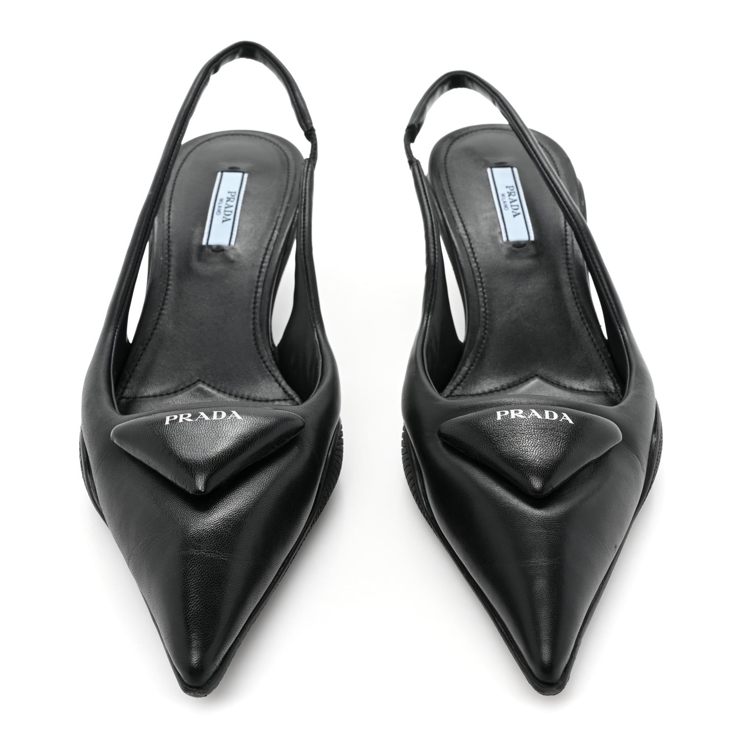 Spazzolato Triangle Logo Pointed Toe 45mm Slingback Pumps 38 Black